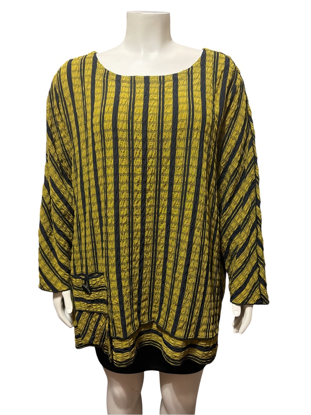 New Ali Miles Plus Sz 2X Harvest Olive Green Black Stripe Crinkle Tunic Top